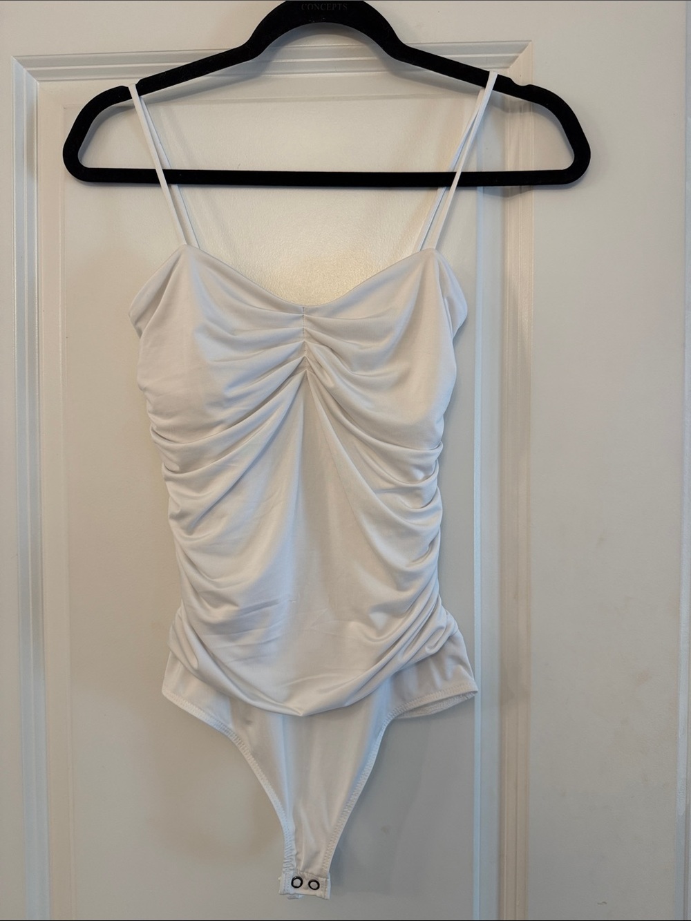 Express White Ruched Bodysuit. Built in padded bra! Super comfy